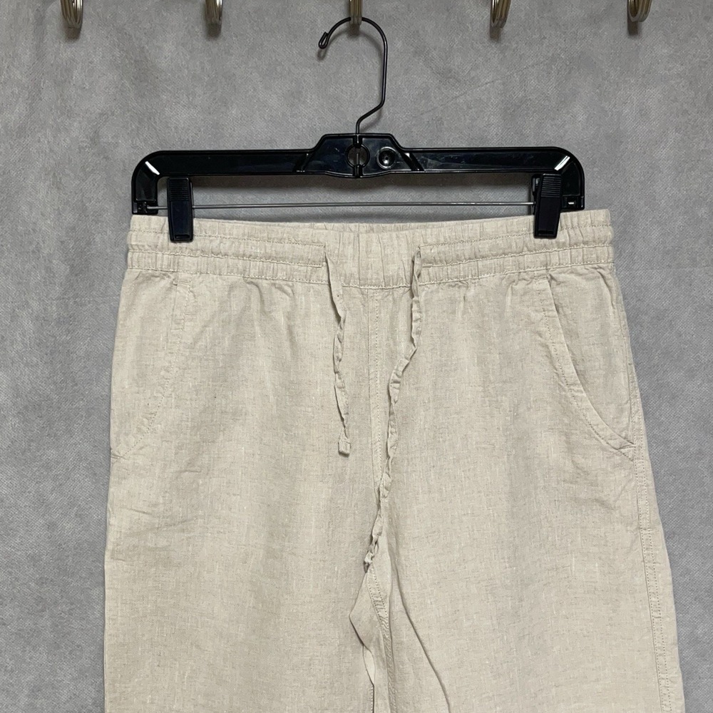 L L Bean Pants Women 6 x29 Tan Premium Washable Linen Pull On Baggy Drawstring